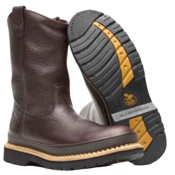 Georgia® Giant Wellington Pull-on work boot Soggy Brown Leather Men’s Size 12 M - Picture 1 of 16